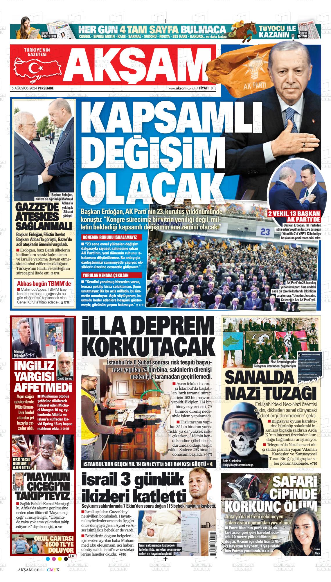 aksam 15 agustos 2024 tarihli gazetesi B