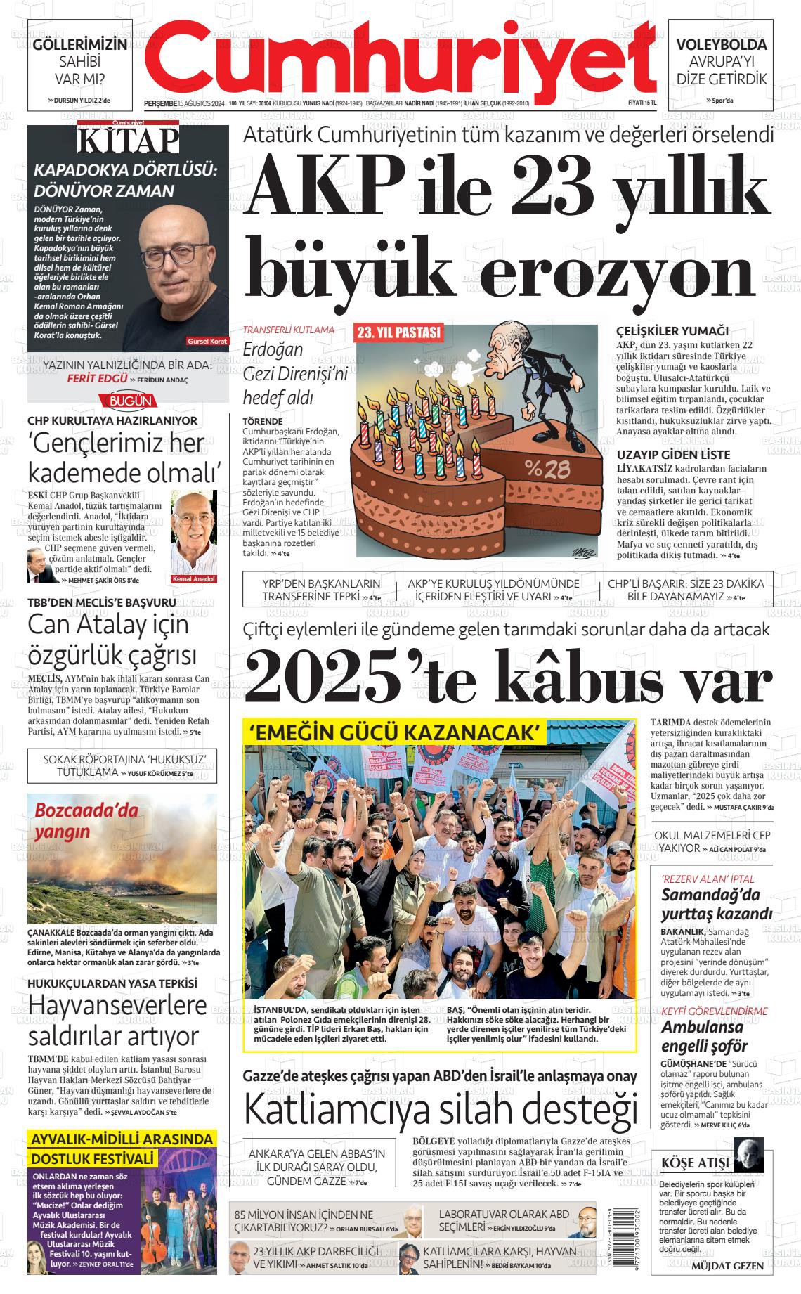 cumhuriyet 15 agustos 2024 tarihli gazetesi B