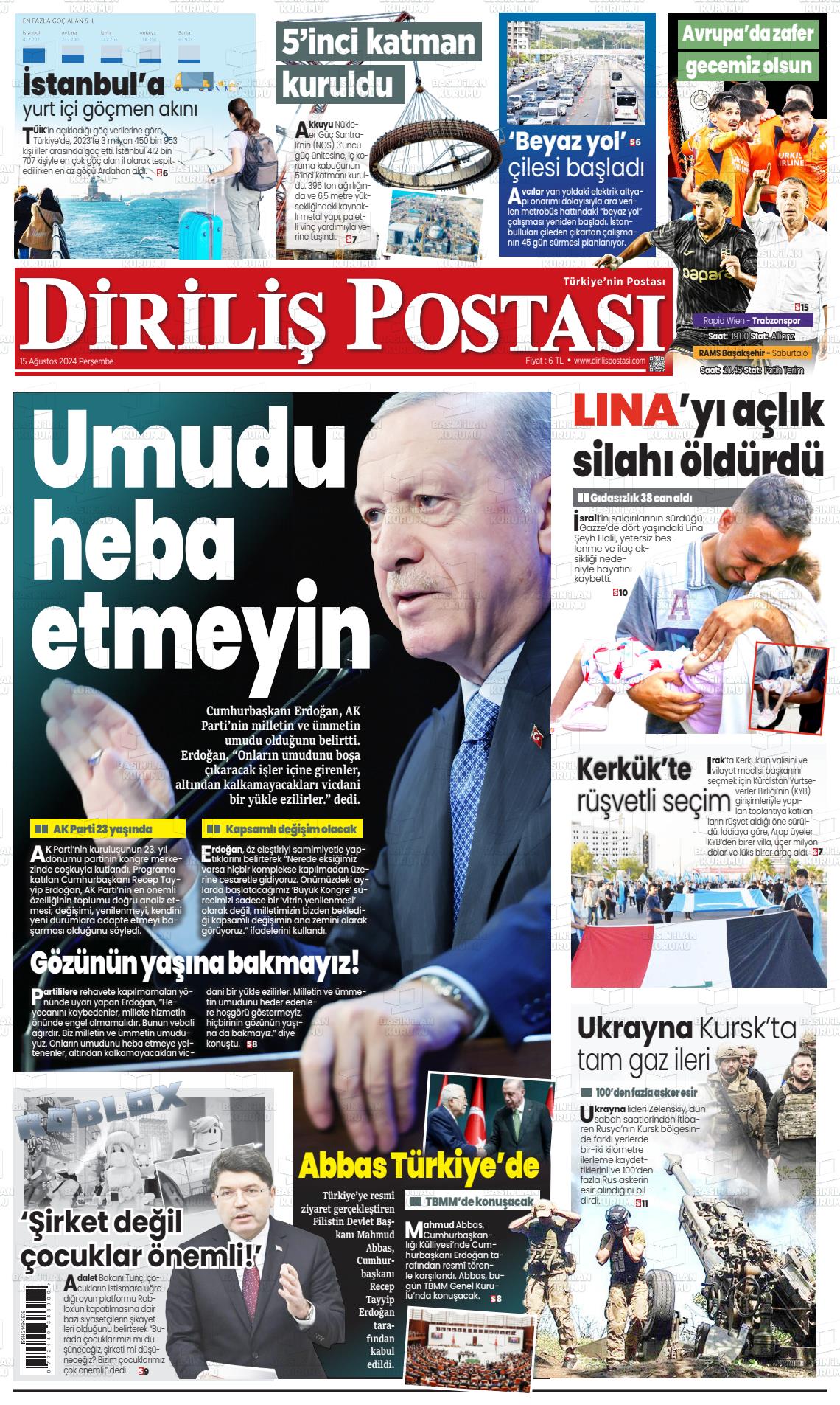 dirilis postasi 15 agustos 2024 tarihli gazetesi B