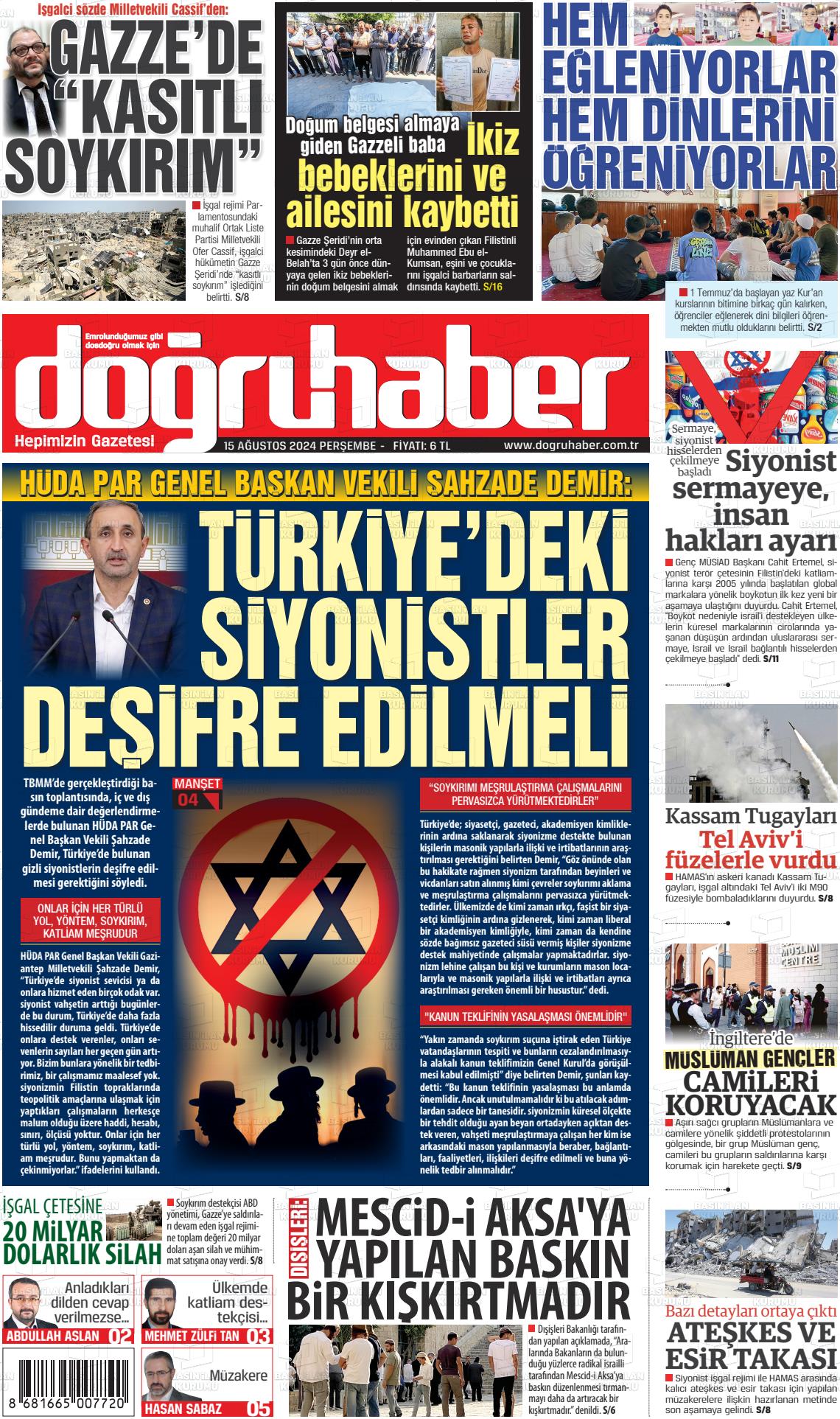 dogruhaber 15 agustos 2024 tarihli gazetesi B