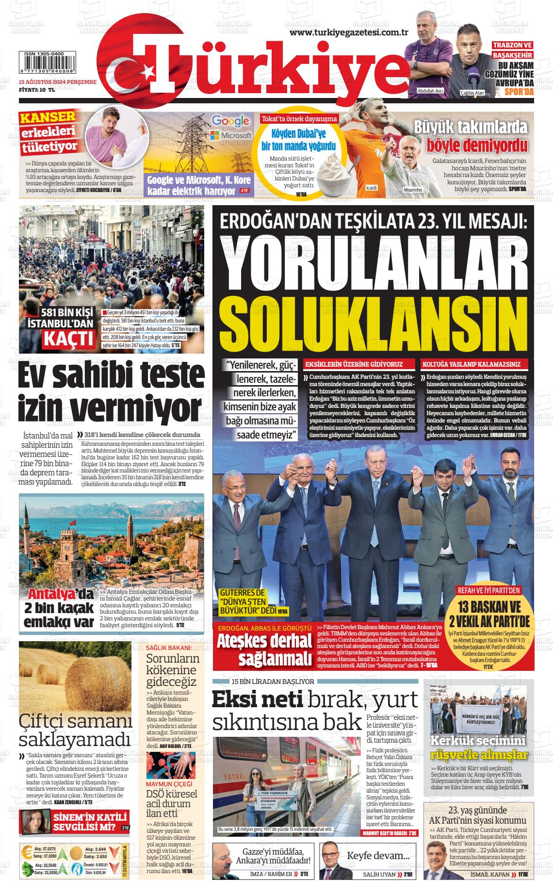 trkiye 15 agustos 2024 tarihli gazetesi B